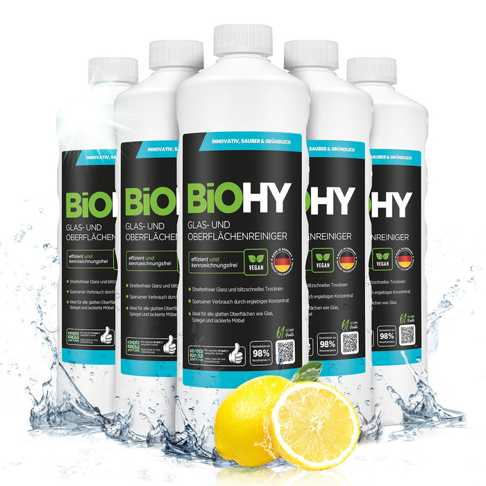 BiOHY Glas- und Oberflächenreiniger 6er-Pack (6 x 1 Liter Flasche) – Vorratspack für Haushalt und Büro