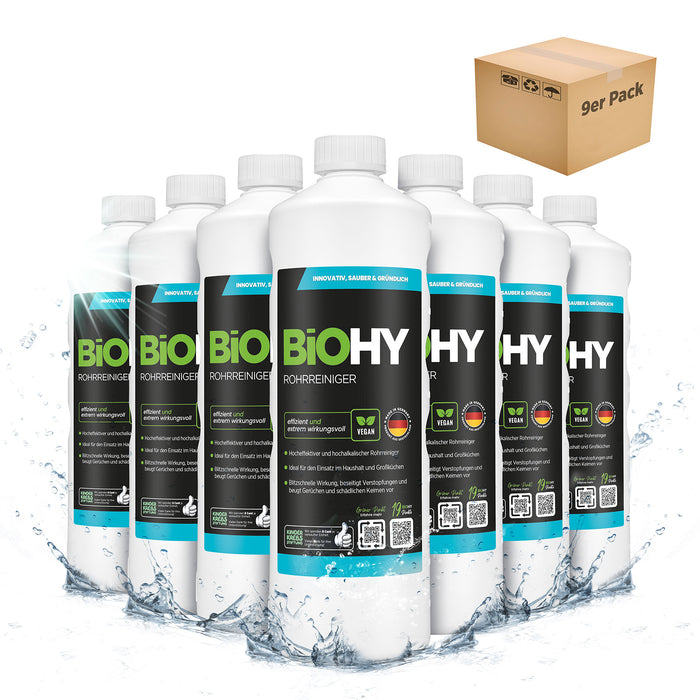 BiOHY Rohrreiniger 9er-Pack (9 x 1 Liter) – Großpack für Hausverwaltung und Gewerbe