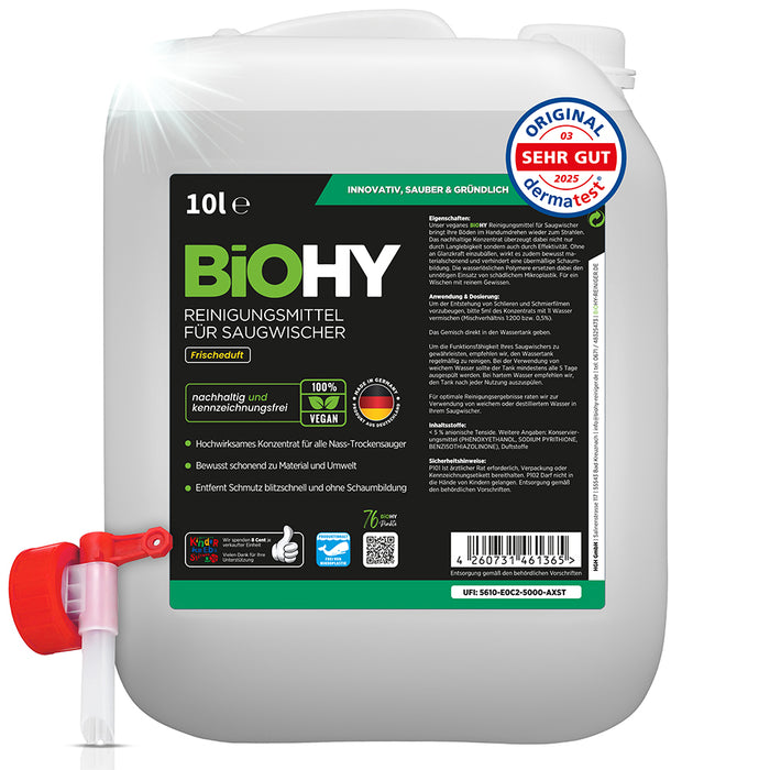 BiOHY détergent pour raclettes aspirantes, nettoyant pour aspirateurs eau et poussières, entretien des sols, nettoyant bio