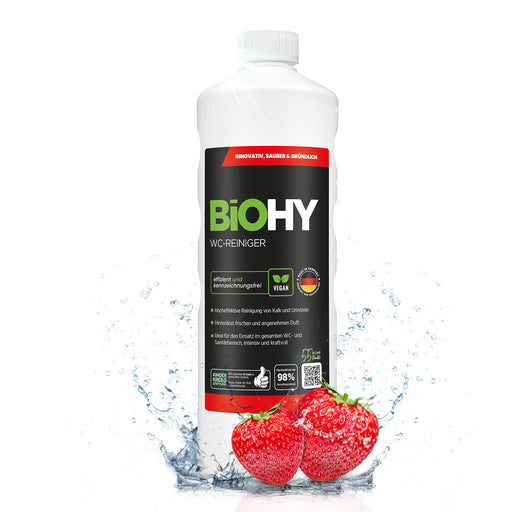 BiOHY WC-Reiniger, 1-Liter-Flasche, veganes Reinigungsgel gegen Urinstein und Kalk, haftet unter dem Rand
