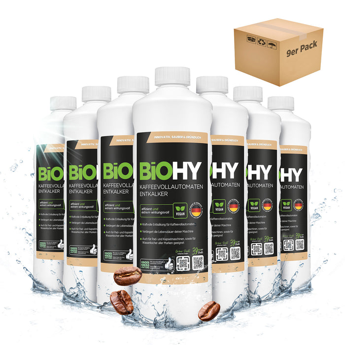 BiOHY Kaffeevollautomaten Entkalker – Produktinfografik Dosierung