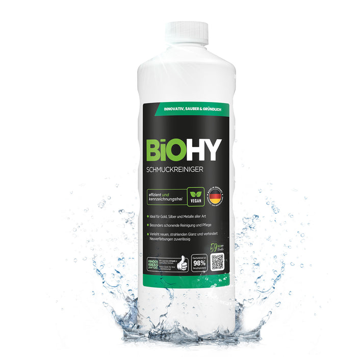 BiOHY Schmuckreiniger 1 Liter – veganes Konzentrat für Gold, Silber und Edelmetalle, Made in Germany