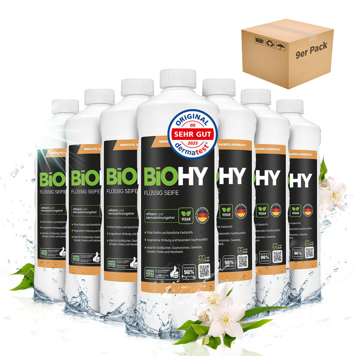 BiOHY Flüssig Seife im 9er-Pack – 9 x 1 Liter Großpack
