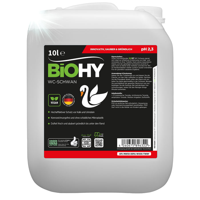 BiOHY WC-Schwan 10L (B2B) – Konzentrat gegen Kalk und Urinstein, vegan (Produktflasche)
