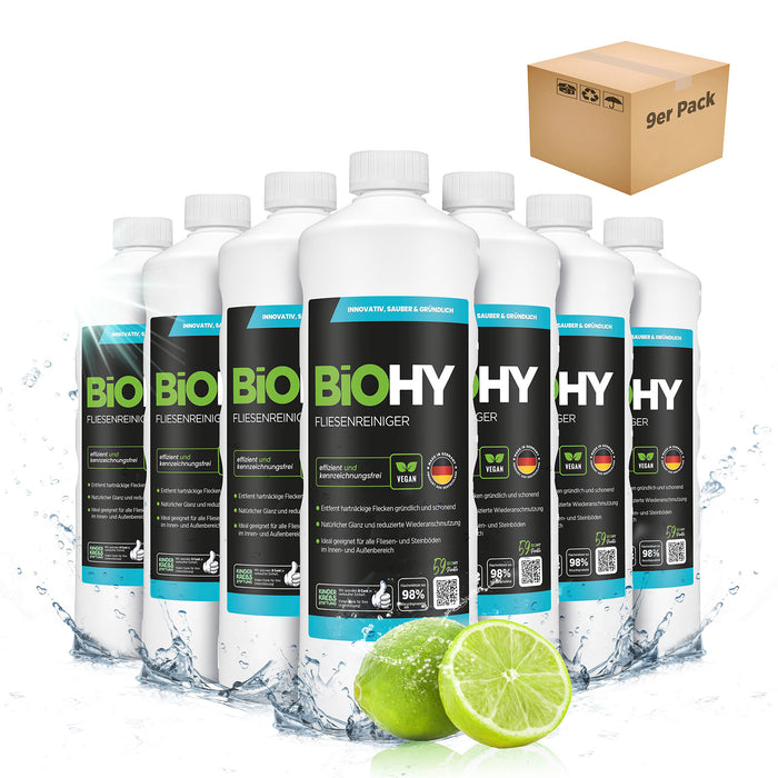 BiOHY Fliesenreiniger 9er-Pack (9 x 1 Liter) – Großpack für Hausverwaltung und Objektreinigung