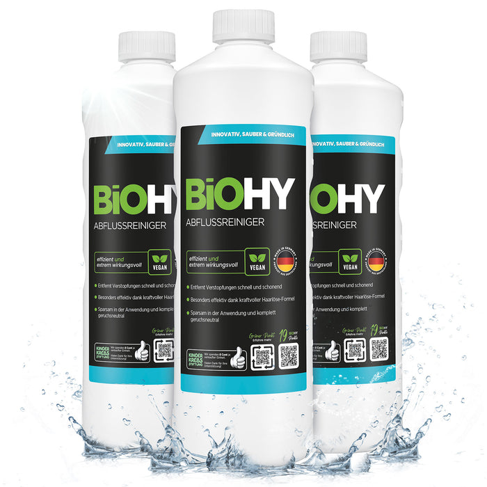 BiOHY Abflussreiniger 3er-Pack (3 x 1 Liter) – Sparpaket für Bad und Küche
