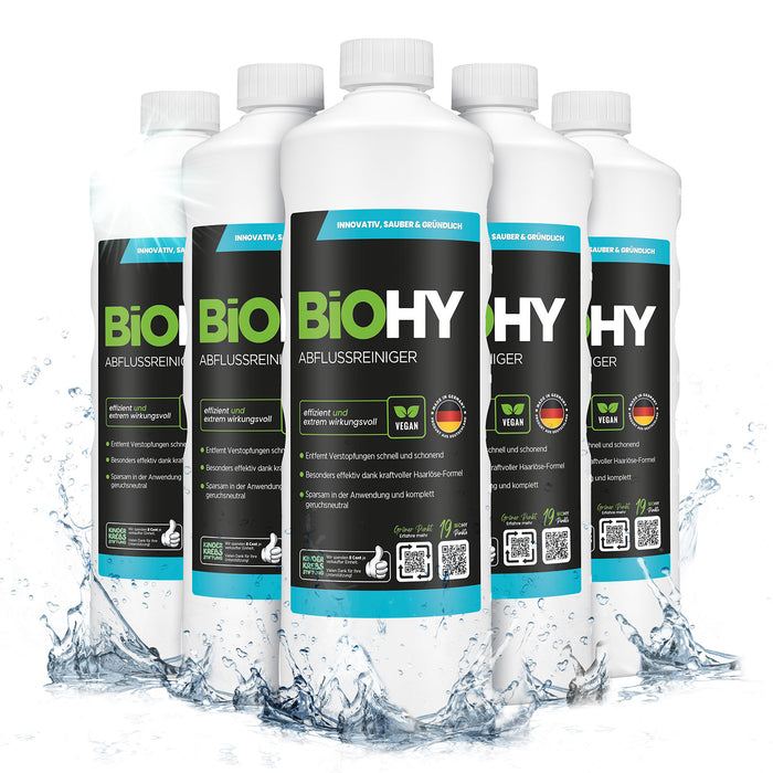 BiOHY Abflussreiniger 6er-Pack (6 x 1 Liter) – Vorratspack für Hausverwaltung und Gewerbe