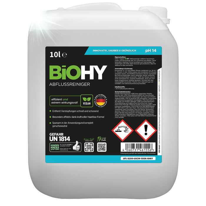 BiOHY Abflussreiniger 10er-Pack (10 x 1 Liter) – Vorratsgebinde für Betriebe