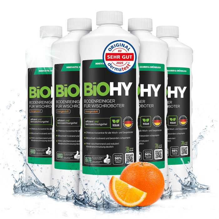 BiOHY Bodenreiniger für Wischroboter mit Orangenduft – für Fliesen, Parkett & Vinyl (für Roborock, Dreame & Ecovacs)
