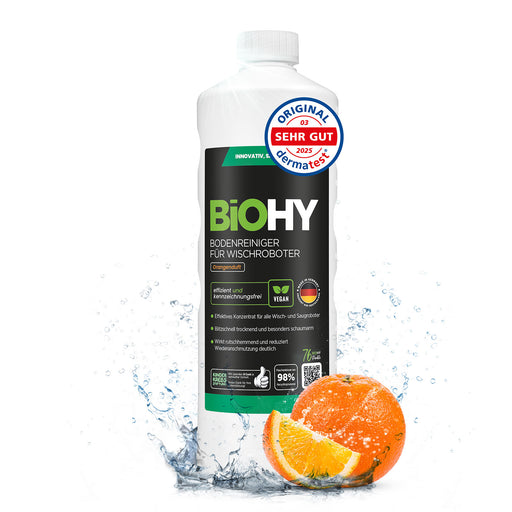 BiOHY Bodenreiniger für Wischroboter mit Orangenduft, 1 Liter Konzentrat für den Frischwassertank