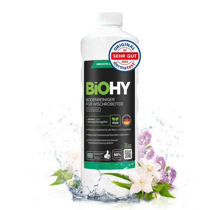 BiOHY Bodenreiniger für Wischroboter mit Frühlingsduft – nicht schäumendes Bio-Konzentrat 1 Liter