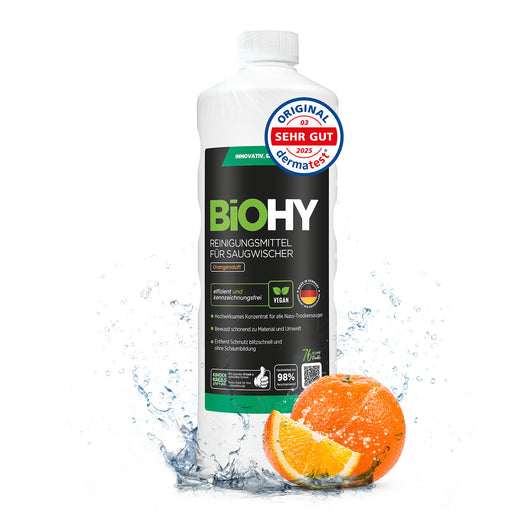 BiOHY Reiniger für Saugwischer mit Orangenduft 1 Liter – veganes Konzentrat für Tineco & Kärcher FC, Made in Germany