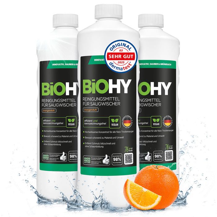 BiOHY Reiniger für Saugwischer mit Orangenduft im 3er-Pack (3 x 1 Liter)
