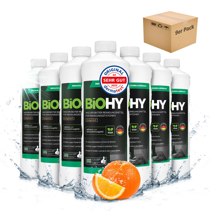 BiOHY Wischroboter Reinigungsmittel für Reinigungsstationen mit Orangenduft – reduziert Wiederanschmutzung (für Roborock, Dreame & Ecovacs)