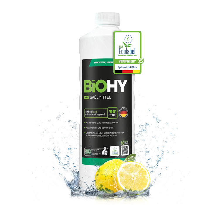 BiOHY Spülmittel Plus 1 Liter – Flasche mit Etikett, Frontansicht