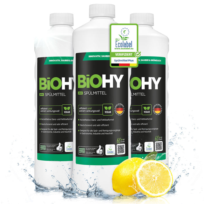 BiOHY Spülmittel Plus im 3er-Pack – 3 x 1 Liter Konzentrat