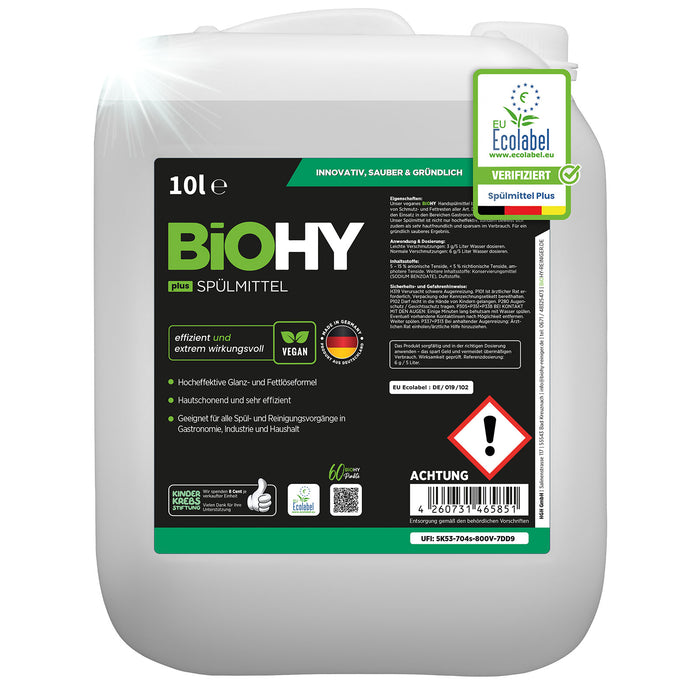 BiOHY Spülmittel Plus im 10er-Pack – 10 x 1 Liter Vorratsgebinde