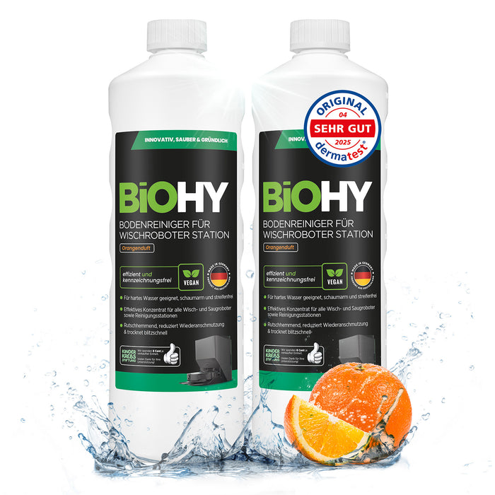 BiOHY Stationsreiniger Orangenduft 2er-Pack (2 x 1 Liter) – Konzentrat für Wischroboter-Stationen