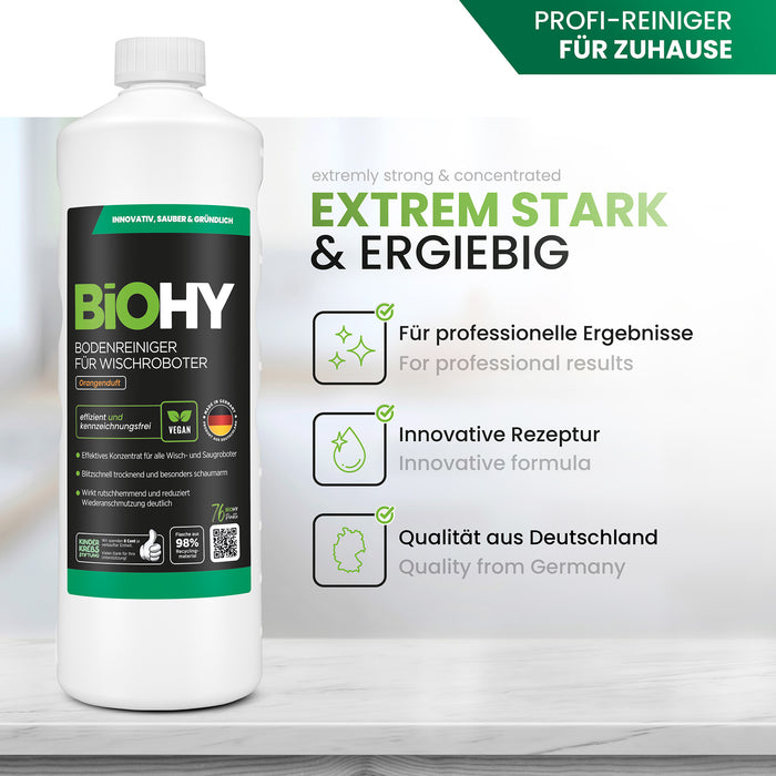 BiOHY floor cleaner for wiping robots, organic cleaner, floor wiping care, non-foaming floor cleaner