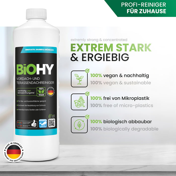 BiOHY nettoyant pour auvents et toitures terrasses, nettoyant pour terrasses, nettoyant pour auvents, éliminateur d'algues