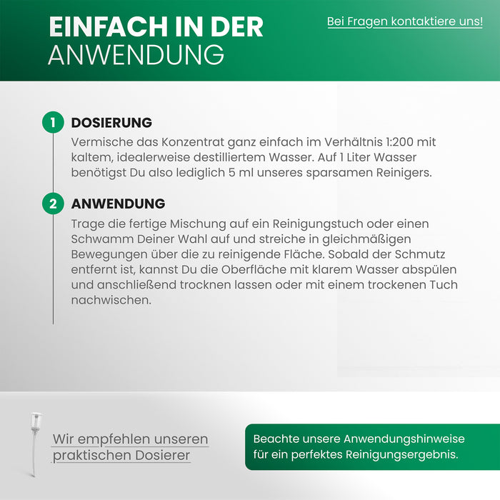 BiOHY Vordach- und Terrassendachreiniger – vegan & Made in Germany (Etikett mit Dosierhinweis)