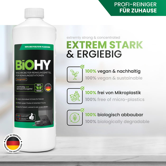 BiOHY Nettoyant pour stations de nettoyage de robots d'essuyage, Nettoyant pour robots d'essuyage, Nettoyant pour sols non polluant, Bio concentré