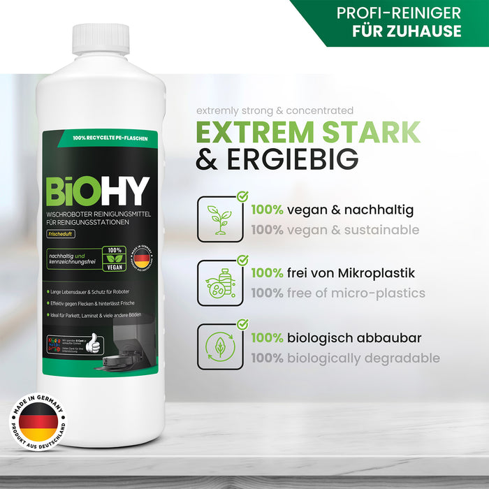 BiOHY Nettoyant pour stations de nettoyage de robots d'essuyage, Nettoyant pour robots d'essuyage, Nettoyant pour sols non polluant, Bio concentré