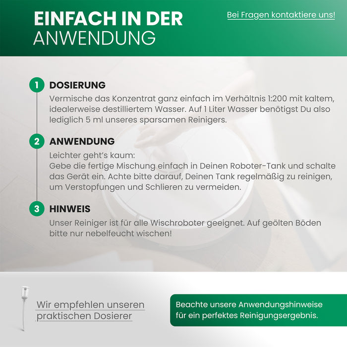 Nicht schäumende Formel schützt Pumpen und Düsen der Wischroboter-Station