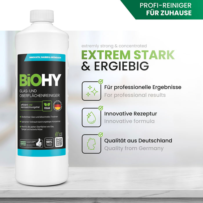 BiOHY Glas- und Oberflächenreiniger – vegan & Made in Germany (Anwendung)