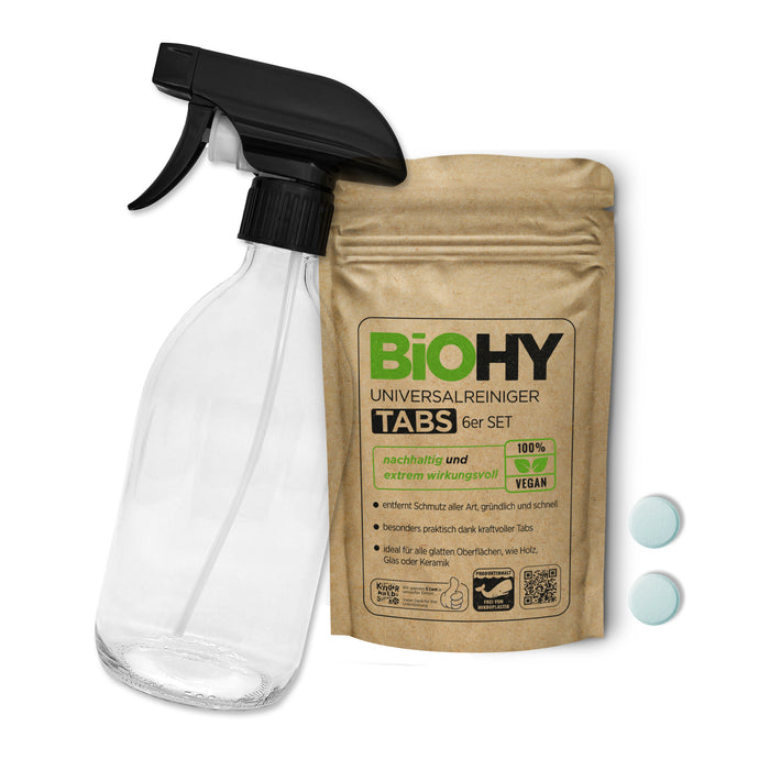 BiOHY Glasflaschen-Set mit Universalreiniger Tabs