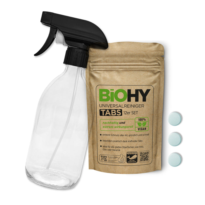 BiOHY Glasflaschen-Set mit Universalreiniger Tabs
